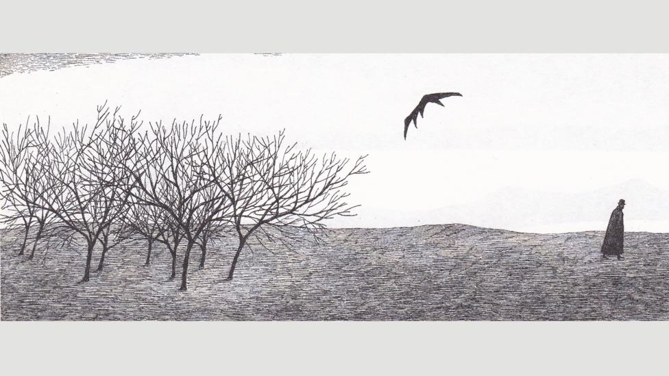 A bat, or possibly an umbrella, disengages itself from the shrubbery in The Object-Lesson (Credit: Doubleday, 1958) A bat, or possibly an umbrella, disengages itself from the shrubbery in The Object-Lesson (Credit: Doubleday, 1958)