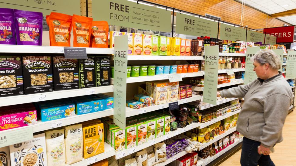 Growing awareness of food allergies has led to greater choice for those who eat 'free from', which includes entire sections in many shops (Credit: Alamy) Growing awareness of food allergies has led to greater choice for those who eat 'free from', which includes entire sections in many shops (Credit: Alamy)