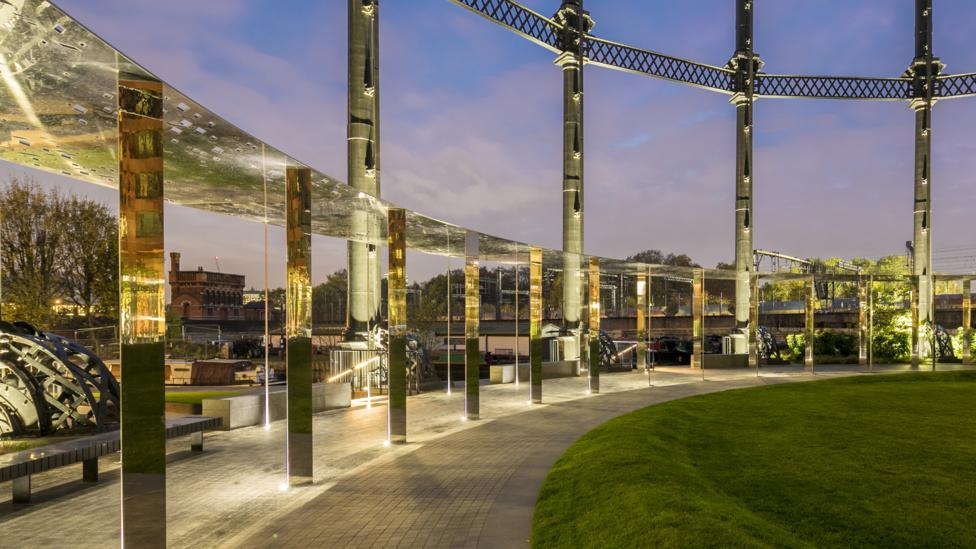 Gasholder Park blends 19th-Century industrial architecture with a new pavilion by Bell Phillips Architects (Credit: John Sturrock) Gasholder Park blends 19th-Century industrial architecture with a new pavilion by Bell Phillips Architects (Credit: John Sturrock)